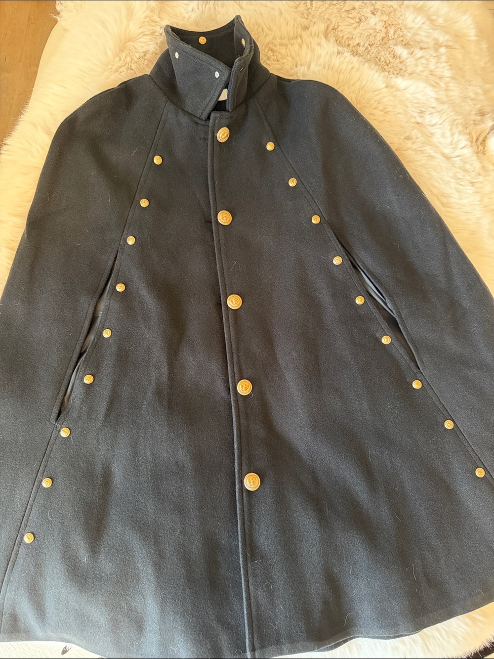 Women's Black Cape with Gold Button Detail from Japan